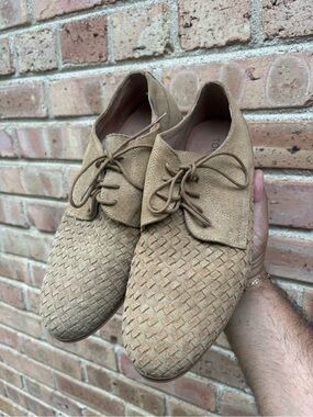 Topman Tan Woven Suede Lace-Up Oxfords